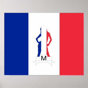 Franse vlag & meisje monogram poster