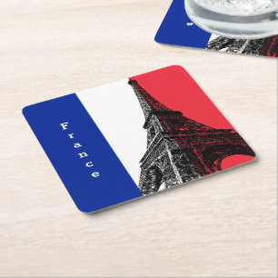 Franse vlag onderzetter, Eiffeltoren, Frankrijk Vierkante Kartonnen Onderzetter