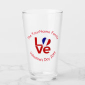 Franse vlag Rode letters LIEFDE gepersonaliseerd Glas (Voorkant)