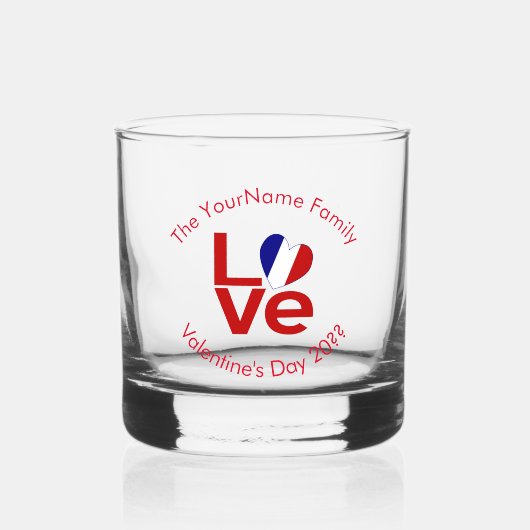 Franse vlag Rode letters LIEFDE gepersonaliseerd Whisky Glas (Voorkant)