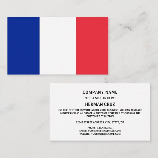 Franse vlag, vlag van Frankrijk Visitekaartje (Voorkant / Achterkant)