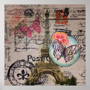 Franse vlinder Modern  Paris Eiffeltoren Poster