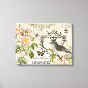 Franse vogel met kroon uitgerekt doek Canvas Afdruk