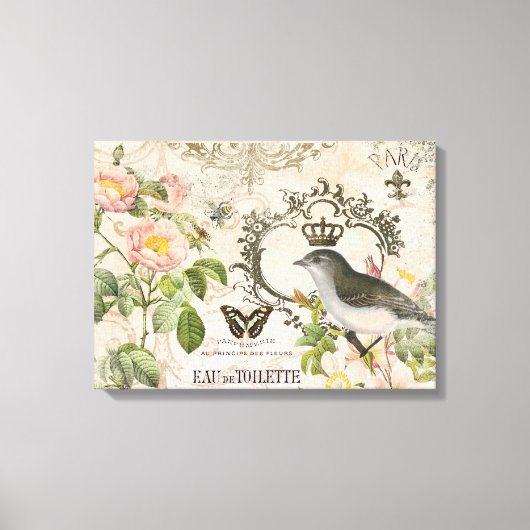  Franse vogel met kroon uitgerekt doek Canvas Afdruk (Voorkant)