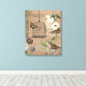  Franse vogeltjes en tuin uitgerekt canvas (Insitu (Houten vloer))