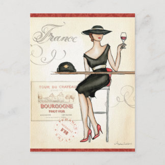 Franse vrouw Drink rode wijn Briefkaart