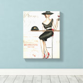 Franse vrouw Drink rode wijn Canvas Afdruk (Insitu (Houten vloer))