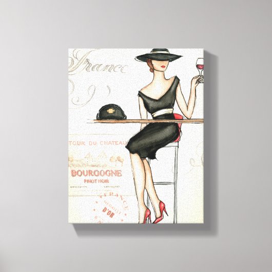 Franse vrouw Drink rode wijn Canvas Afdruk (Voorkant)