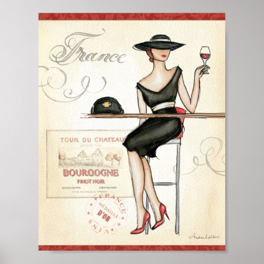 Franse vrouw Drink rode wijn Poster (Voorkant)
