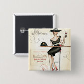 Franse vrouw Drink rode wijn Vierkante Button 5,1 Cm (Voorkant /achterkant)