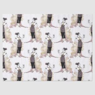 Franse  vrouw met wijn op Blush Pink Tissuepapier