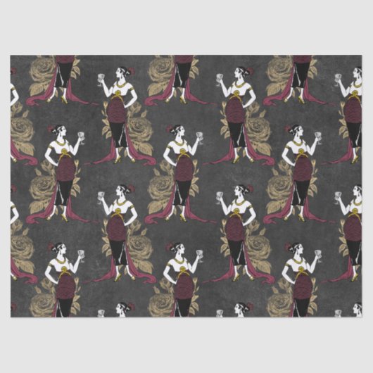 Franse vrouw met wijn op zwarte ontkoppeling tissuepapier (Voorkant)