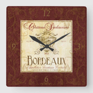 Franse wandklok met etiket op wijn Vierkante Klok