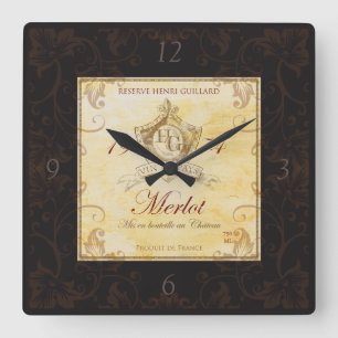  Franse wandklok met etiket op wijn Vierkante Klok