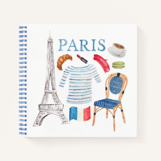 Franse Waterverf Doodles-laptop Parijs Notitieboek (Voorkant)