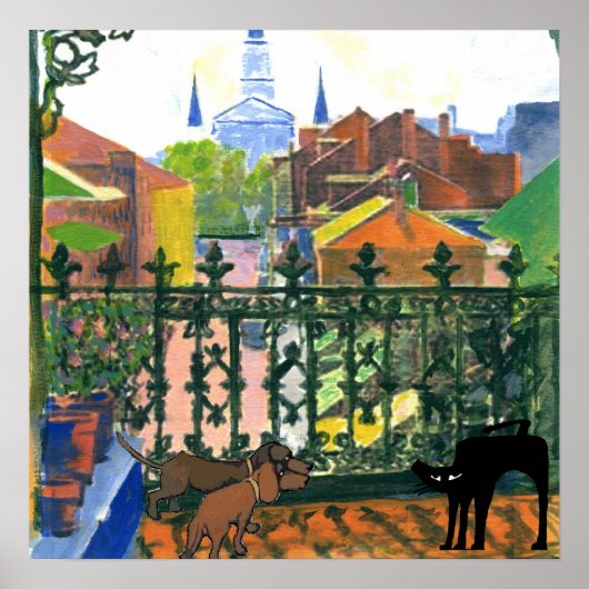 Franse Wijk Balkon Dachshund 7 Kat Poster (Voorkant)