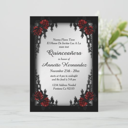 Franse wijk Gothic zilver quinceañera Kaart (Staand voorkant)