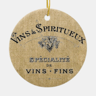Franse wijn op Burlap Keramisch Ornament