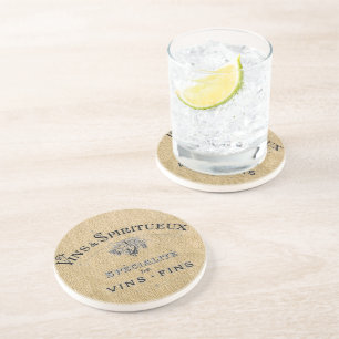 Franse wijn op Burlap Zandsteen Onderzetter