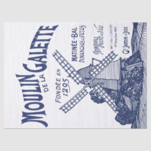 Franse Windmolen Blauwe Typografie Decoupage Oude Tissuepapier