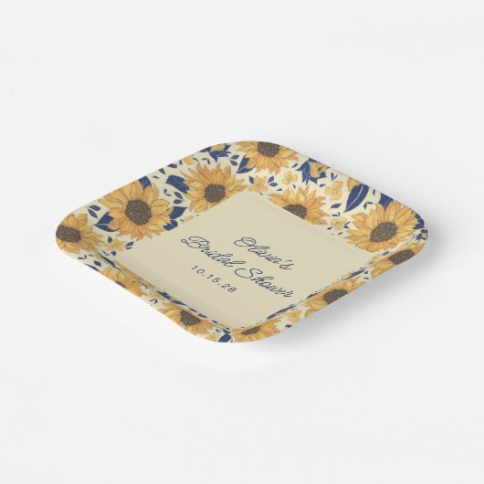 Franse Zonnebloem Gele Bruiloftsfeest Custom Papieren Bordje (Gebogen)