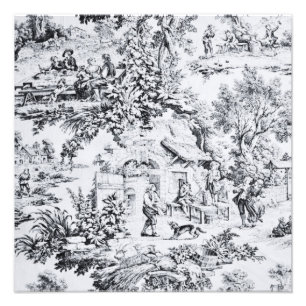 Franse zwart wit toilet Chinoiserie rustieke stijl Foto Afdruk