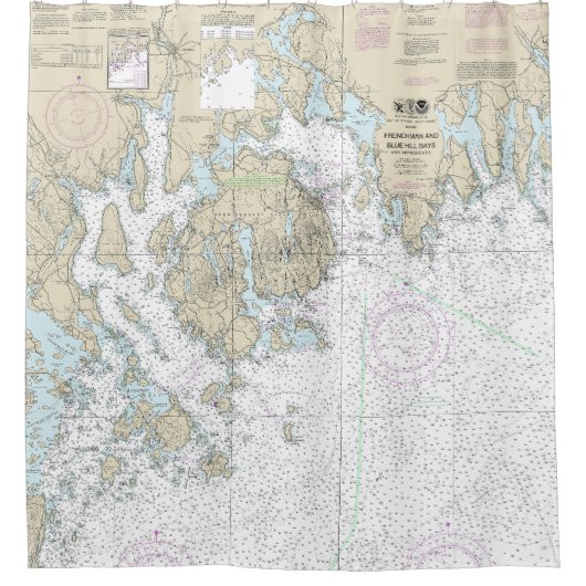 Fransman en Blue Hill Bays en benaderingen Grafiek Douchegordijn (Voorkant)