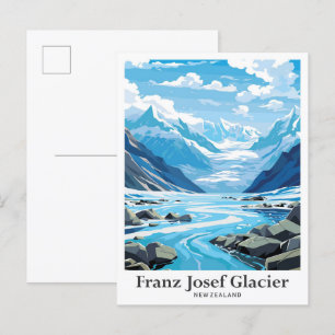 Franz Josef Glacier NZ Vintage reisillustratie Briefkaart