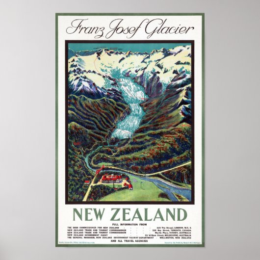 Franz Josef Glacier Vintage Travel Poster (Voorkant)