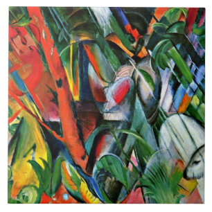 Franz Marc beroemd schilderij, in de regen, Tegeltje