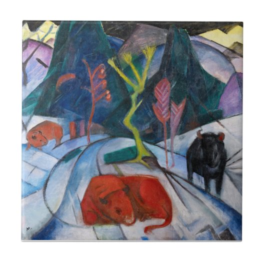 Franz Marc Bison in Winter (rood bizon) Tegeltje (Voorkant)