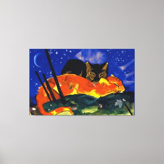 Franz Marc - Two Cats, beroemd schilderij, Canvas Afdruk (Voorkant)