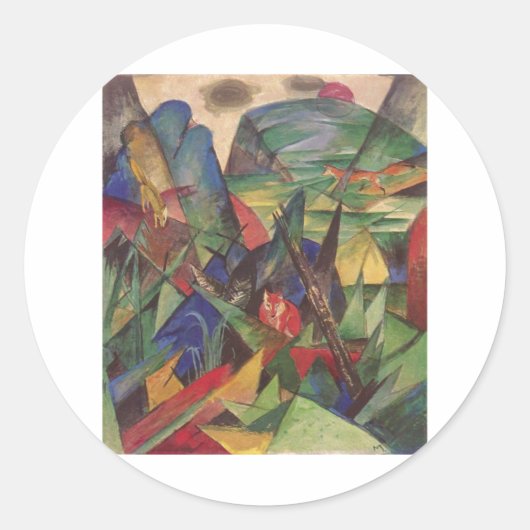 Franz Marc - Vossen 1913 Oliedoek Red Fox Sly Ronde Sticker (Voorkant)