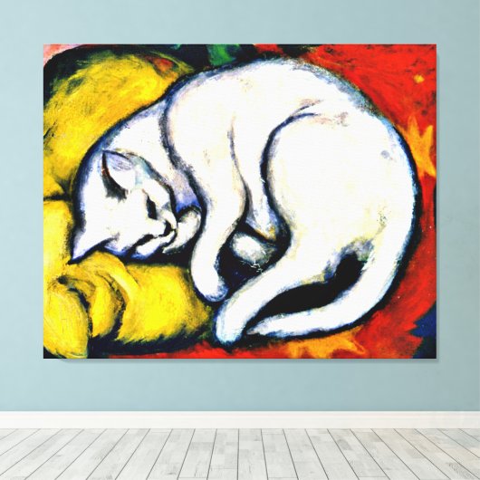 Franz Marc - White Cat. beroemd schilderij, Canvas Afdruk (Insitu (Houten vloer))