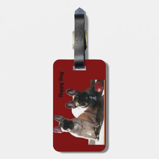 Französische Buldoggen Flo und Fips  Bagagelabel (Achterkant verticaal)