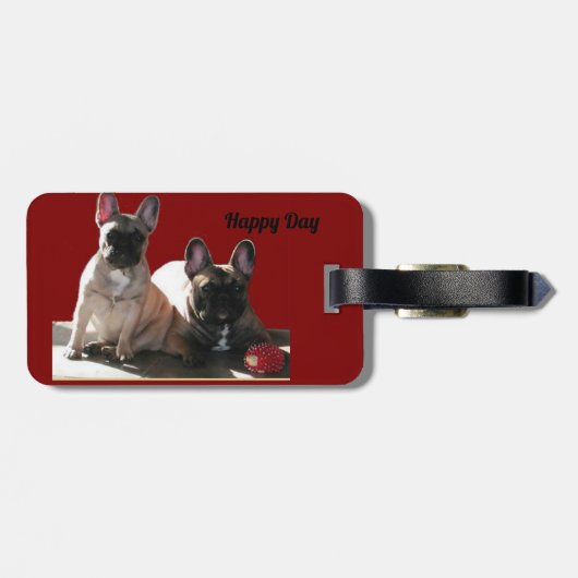 Französische Buldoggen Flo und Fips  Bagagelabel (Achterkant horizontaal)