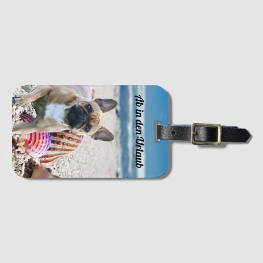 Französische Bulldogge am Meer Urlaub Bagagelabel (Voorkant (horizontaal))