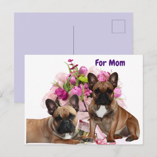 Französische Bulldogge Blumen French Bulldog Feier Feestdagenkaart (Voorkant / Achterkant)