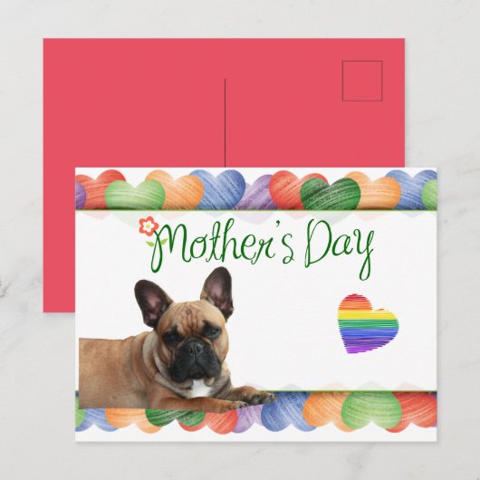 französische Bulldogge buntes Herz French Bulldog Briefkaart (Voorkant / Achterkant)