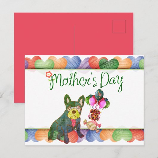französische Bulldogge buntes Herz French Bulldog Briefkaart (Voorkant / Achterkant)