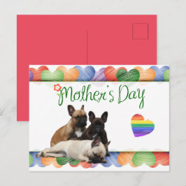 französische Bulldogge buntes Herz French Bulldog Briefkaart