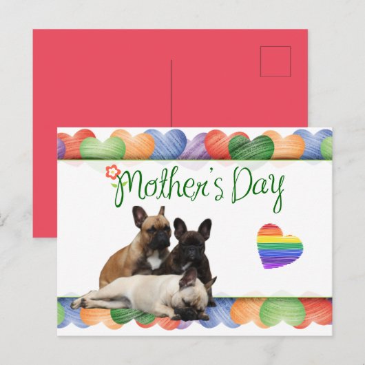 französische Bulldogge buntes Herz French Bulldog Briefkaart (Voorkant / Achterkant)
