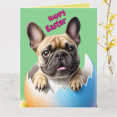 Französische Bulldogge Ei Ostern French Bulldog Kaart (Gele Bloem)