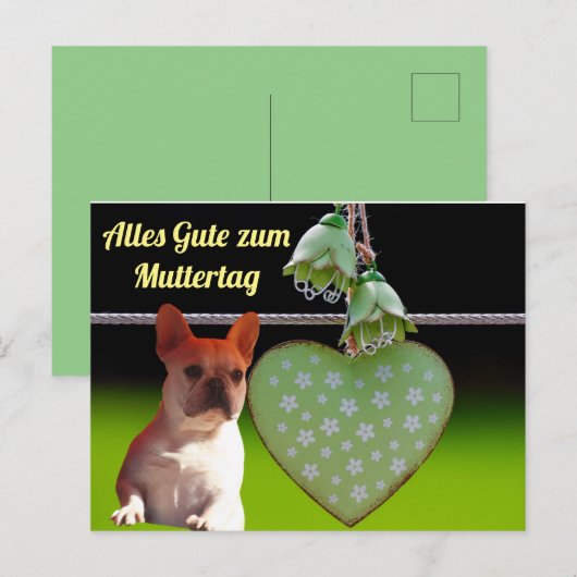 Französische Bulldogge Grünes Herz French Bulldog Briefkaart (Voorkant / Achterkant)