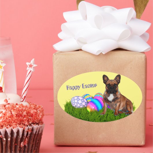 Französische Bulldogge Happy Easter French Bulldog Ovale Sticker (Feest)