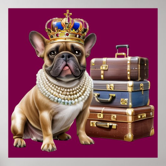 französische Bulldogge mit Koffer und Perlen Poster (Voorkant)