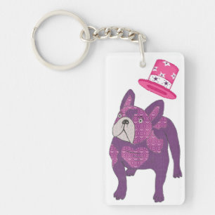Französische Bulldogge mit Zylinder Shirt Sleutelhanger