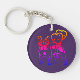 Französische Bulldogge Neon Herz French Bulldog Sleutelhanger