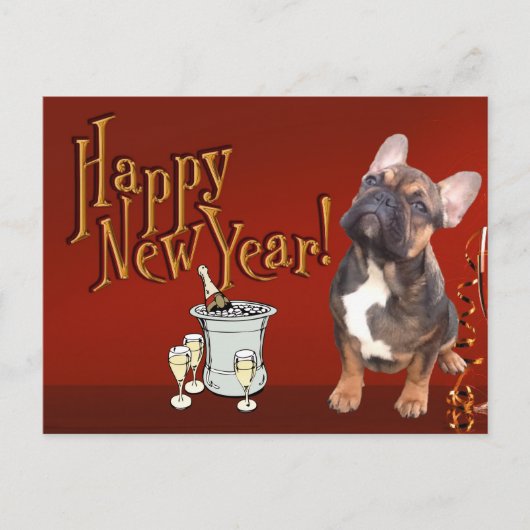 französische Bulldogge Neujahr French Bulldog Briefkaart (Voorkant)