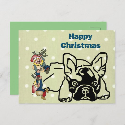 Französische Bulldoggen Weihnachten Feier Briefkaart (Voorkant / Achterkant)